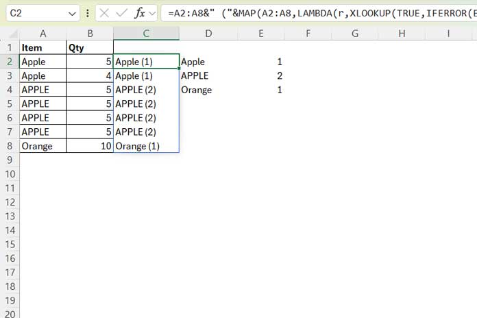 Creating the helper column for a case-sensitive Pivot Table in Excel