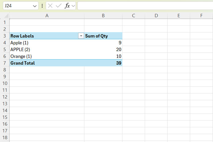 Example of a workaround for creating a case-sensitive Pivot Table in Excel