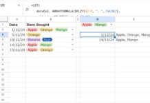 Example of filtering a multi-select column with a multi-select drop-down in Google Sheets