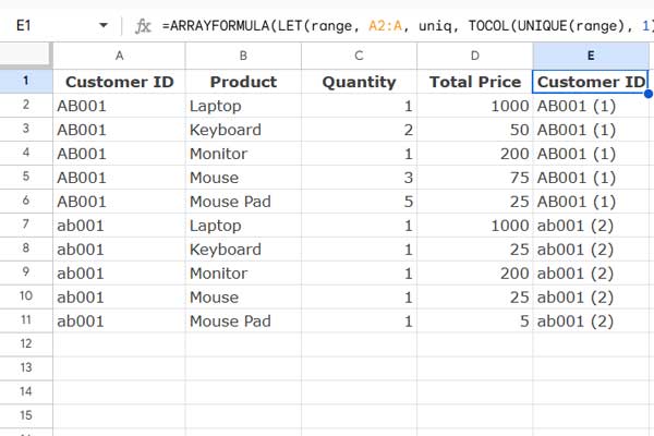 Helper formula for case-sensitive grouping in a pivot table