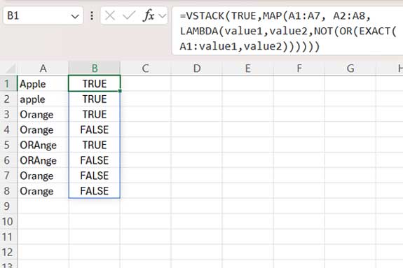 Marking case-sensitive unique values in Excel