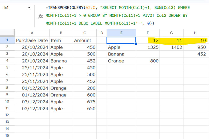 Example of Sorting QUERY Numeric Pivot Headers in Descending Order