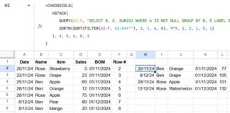 Example of summarizing data by Name and Month and retaining the last record in Google Sheets