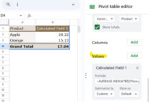 Calculated field for weighted average in the Pivot Table