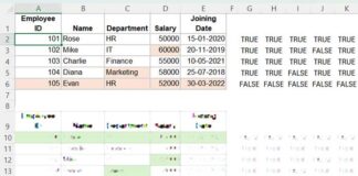 XLOOKUP helper formula applied to Table #1 for identifying differences