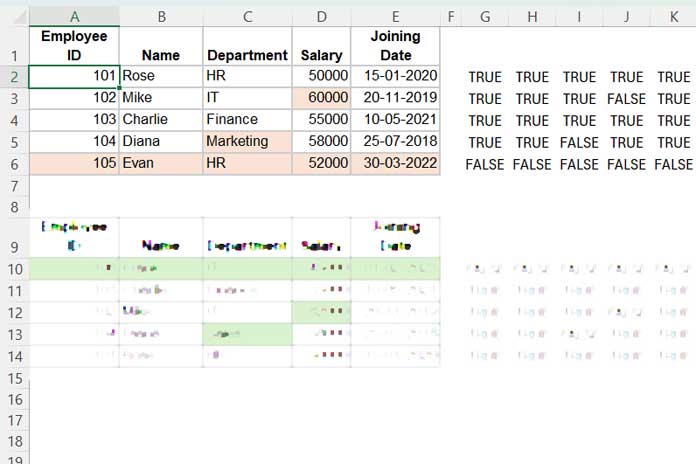 XLOOKUP helper formula applied to Table #1 for identifying differences