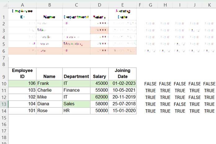 XLOOKUP helper formula applied to Table #2 for identifying differences