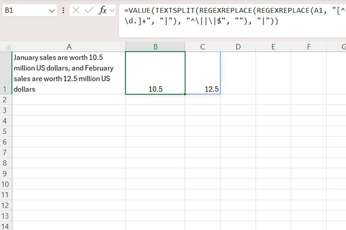 Example of Extracting All Numbers from Text in Excel Using Regex