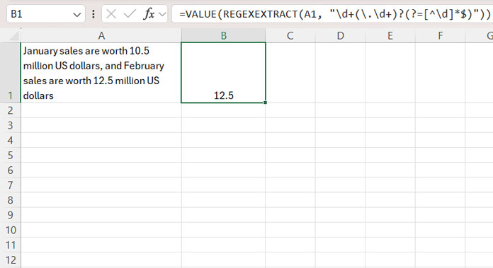 Example of using Regex to Extract Numbers from the Right of Text in Excel