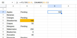 Example of Extracting the First Numeric Value in a Range in Google Sheets