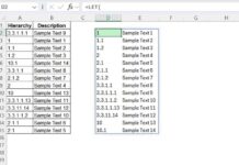 Example of hierarchical number sorting in Excel, demonstrating how numbers are organized in a multi-level structure