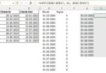 Calculate Nights in Each Month Using a Formula (Summary in Excel)