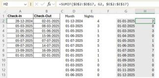 Calculate Nights in Each Month Using a Formula (Summary in Excel)