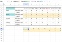 Example of using OFFSET and MATCH together in Google Sheets