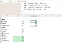 Using OFFSET and XMATCH functions to extract values between one distinct value and another duplicate value in Excel