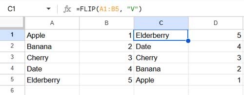 Reversing a multi-column table vertically