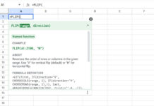 FLIP Function Preview: Syntax and Description in Google Sheets