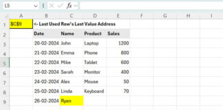 Finding the Cell Address of the Last Value in the Last Used Row in Excel