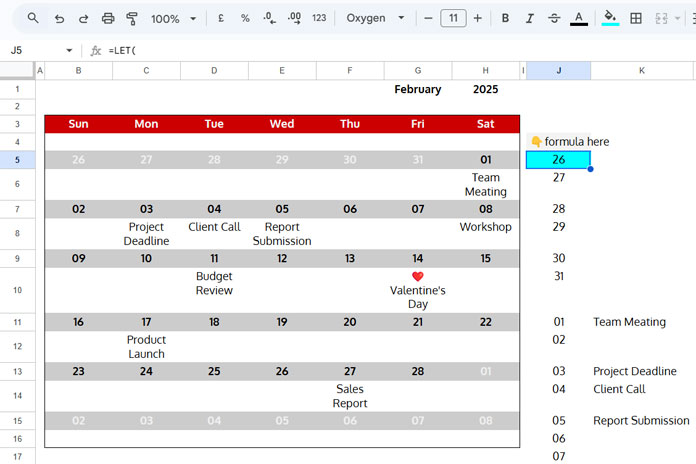 Example of converting a Google Sheets calendar into a structured table