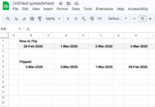 Flip a Row in Google Sheets Using a Formula