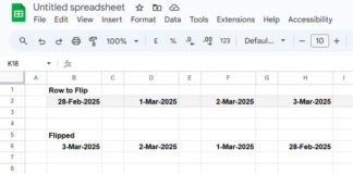 Flip a Row in Google Sheets Using a Formula