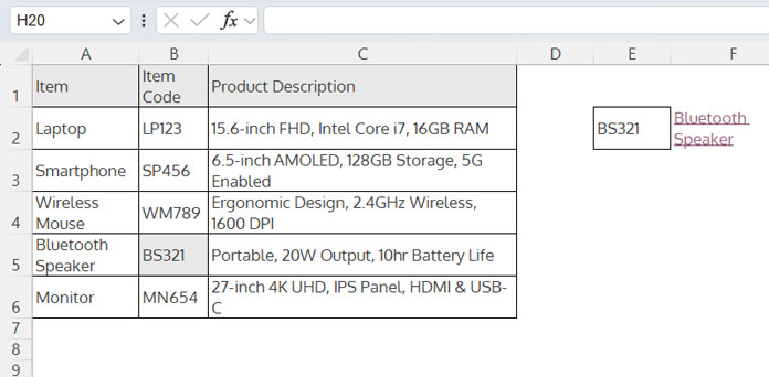 Example: Jump to a cell using XLOOKUP and HYPERLINK in Excel