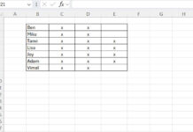 Sample data for finding the last column with data in Excel