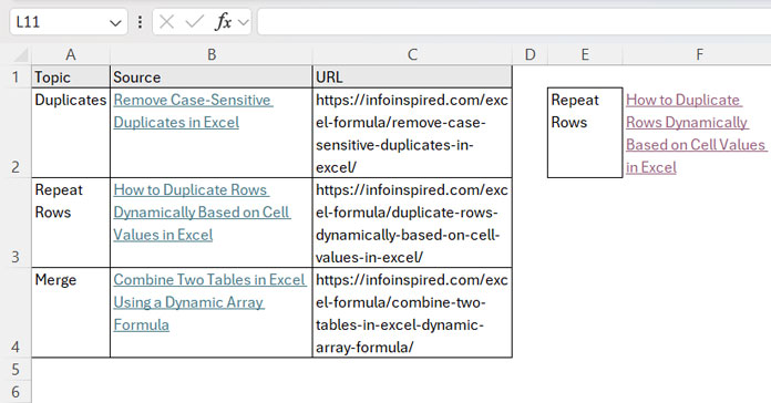 Clickable link to a website or file using XLOOKUP and HYPERLINK in Excel