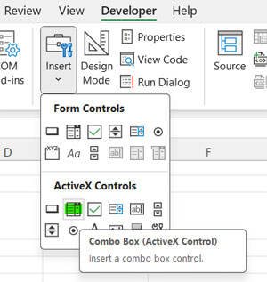 Inserting a Combo Box