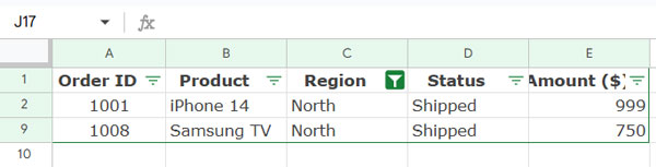 AND logic applied to filter multiple columns in Google Sheets