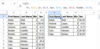 Example of how to get the fastest time for each person in Google Sheets