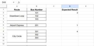 Example showing the count of merged cells in a column in Google Sheets using a formula