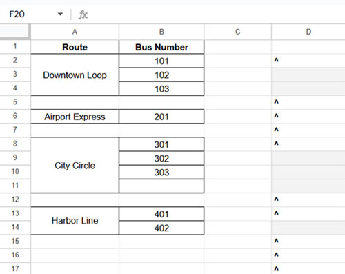 Identifying empty cells within merged blocks in Google Sheets