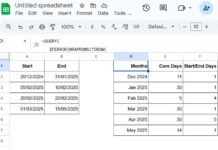 Calculating trip duration by month from a list of start and end dates in Google Sheets