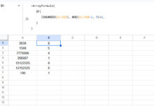 Example of calculating digital root in Google Sheets