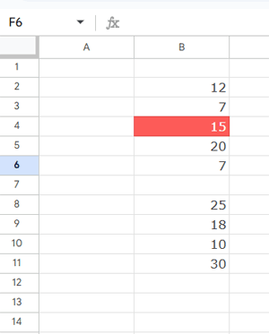 Single column dataset for median highlight in Google Sheets