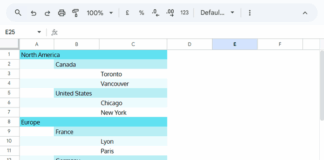 Google Sheets 3-Column Hierarchical Table with dynamic Continent, Country, and City structure