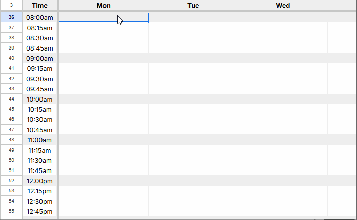 Selecting an activity category in the categories tab