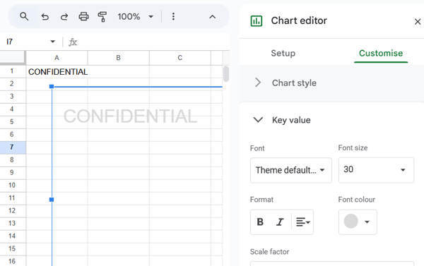 Applying light grey and transparent style to Scorecard chart watermark