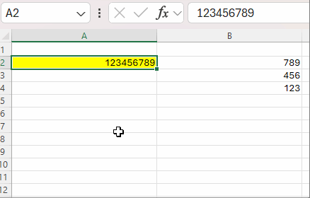 Excel GIF showing number_words splitting numbers into 3-digit groups