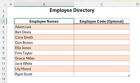 Employees sheet containing staff names, IDs, and basic details