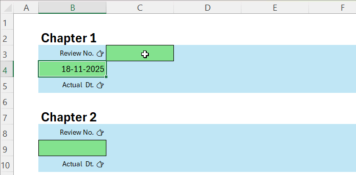 Enter review number for next date in Excel Planner