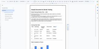 Google Docs page border applied across multiple pages with existing content
