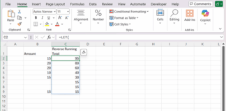 Reverse running total calculation in Excel using SCAN function