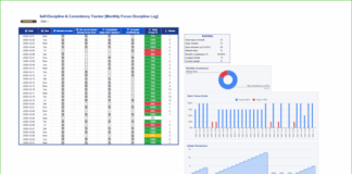 Self-discipline tracker in Google Sheets – full template view