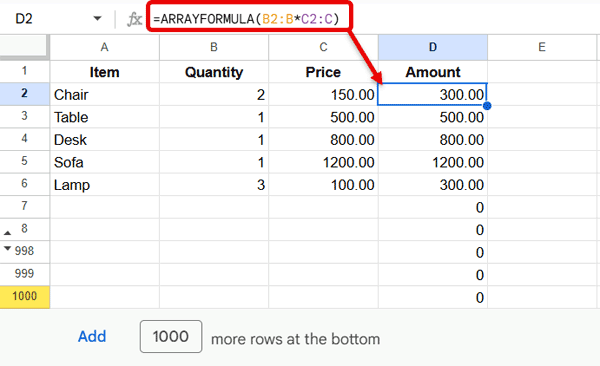 ArrayFormula using open-ended ranges that recalculate across many empty rows