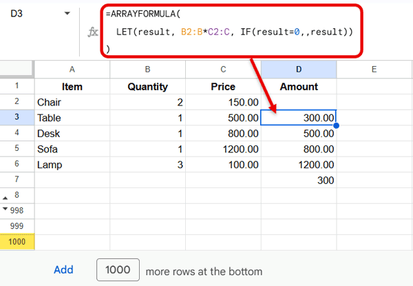 ArrayFormula using LET to pre-calculate results and avoid expansion errors when placed below row 2