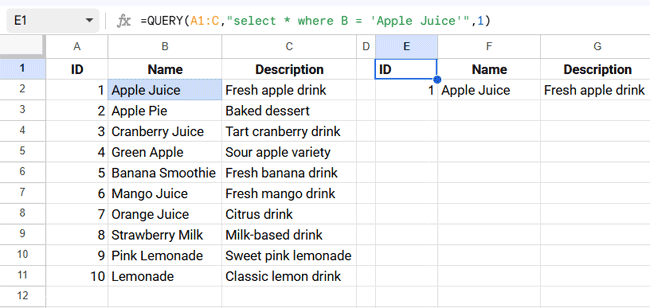 Exact string comparison using equals operator in Google Sheets QUERY