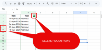 How to delete hidden rows in Google Sheets using filters and helper column method
