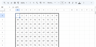 Zigzag numbering in Google Sheets example